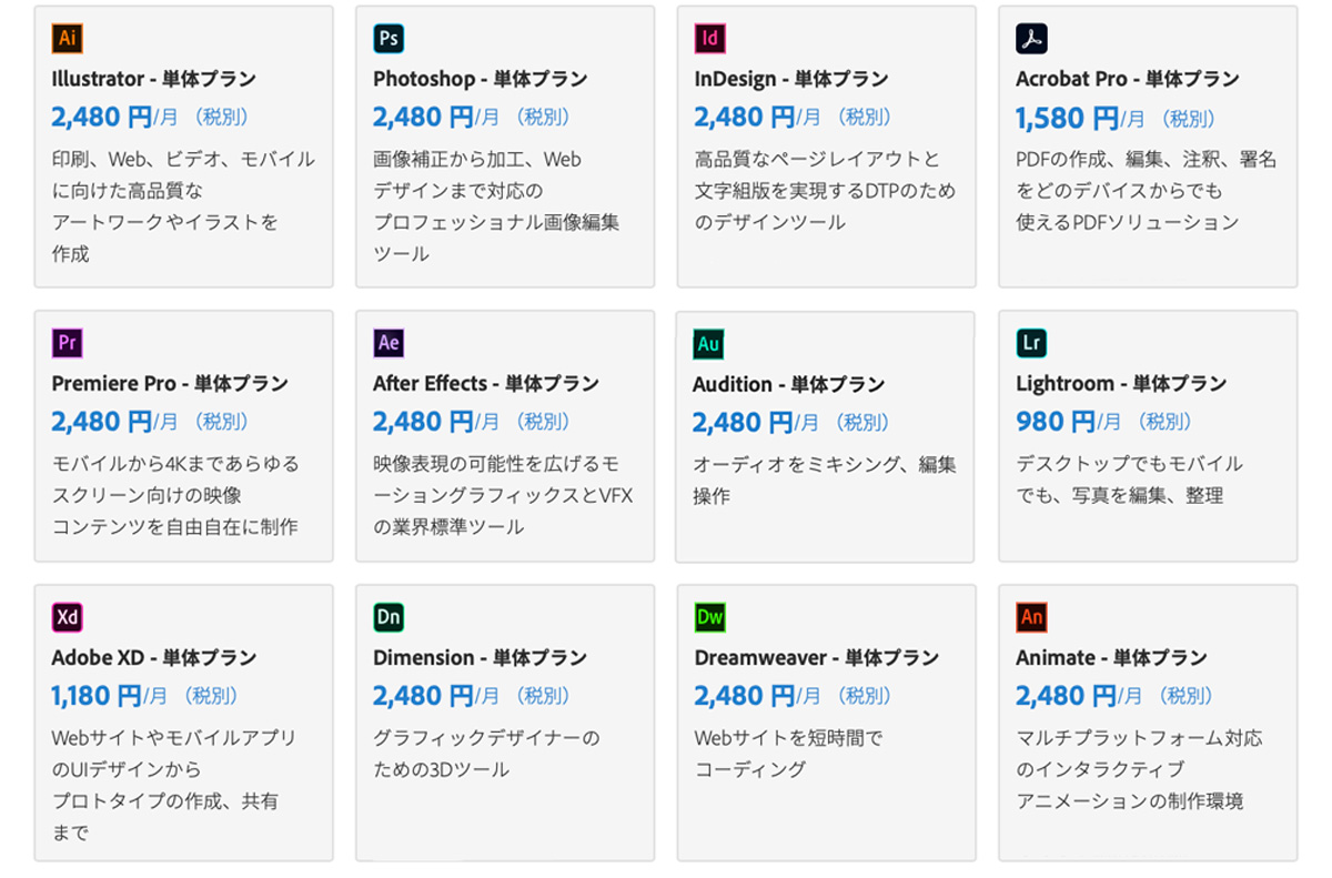adobecc-価格表