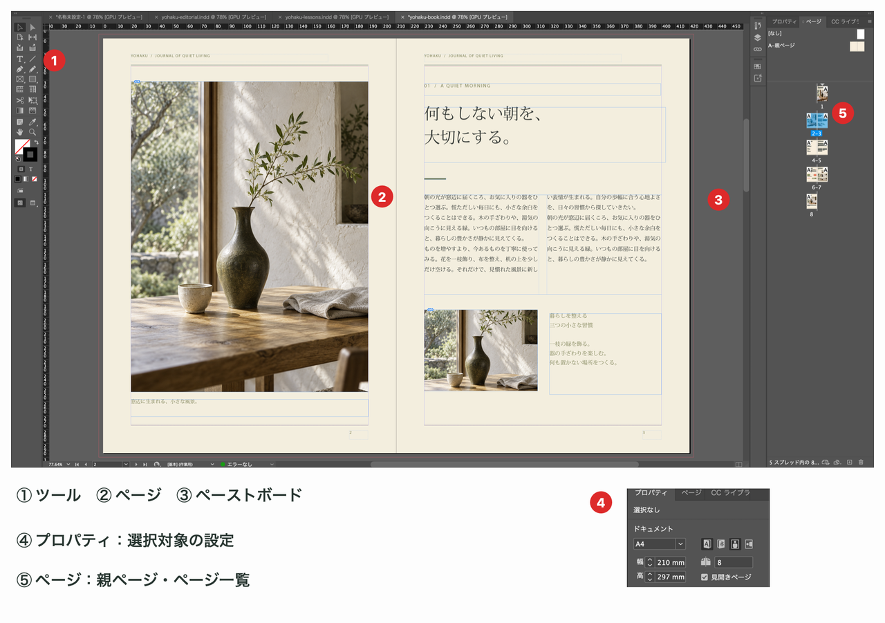 InDesignの画面とワークスペースの見方
