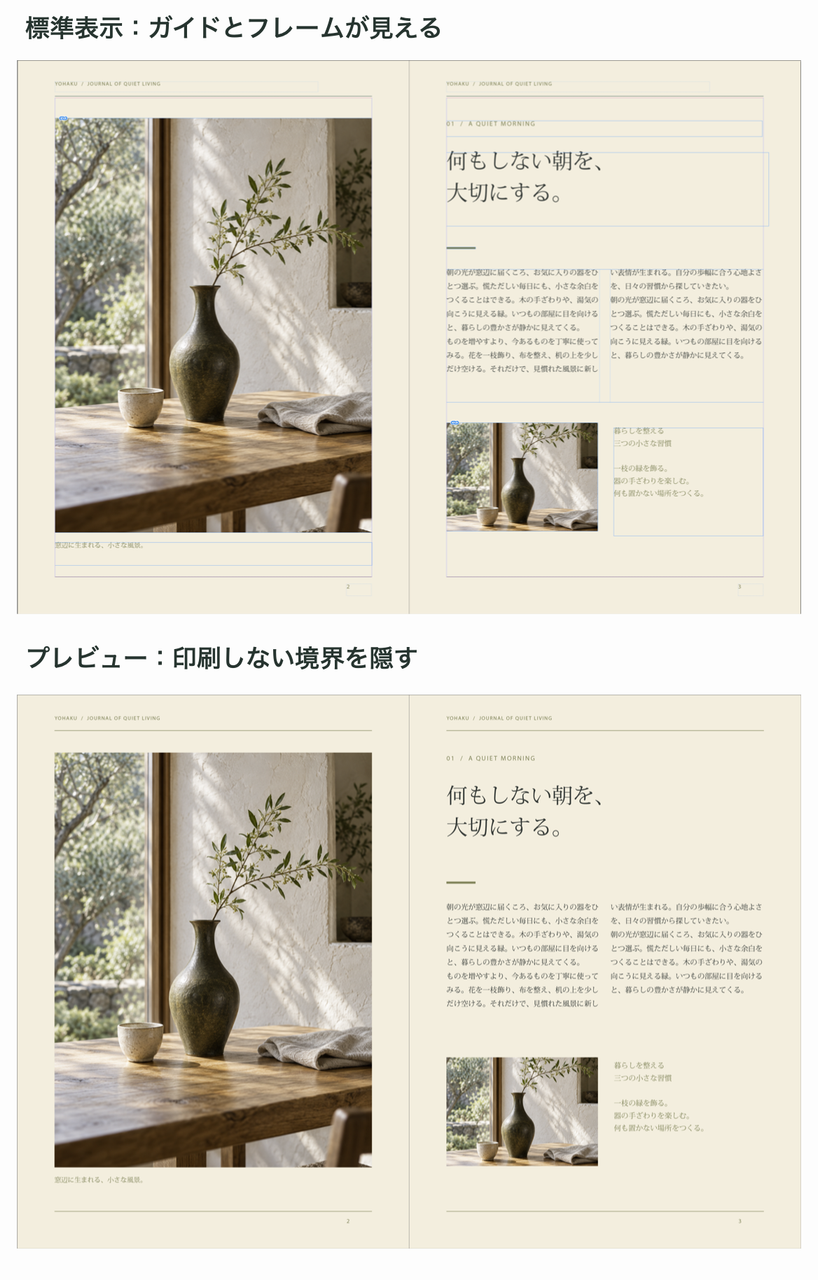 標準表示とプレビュー表示の違い