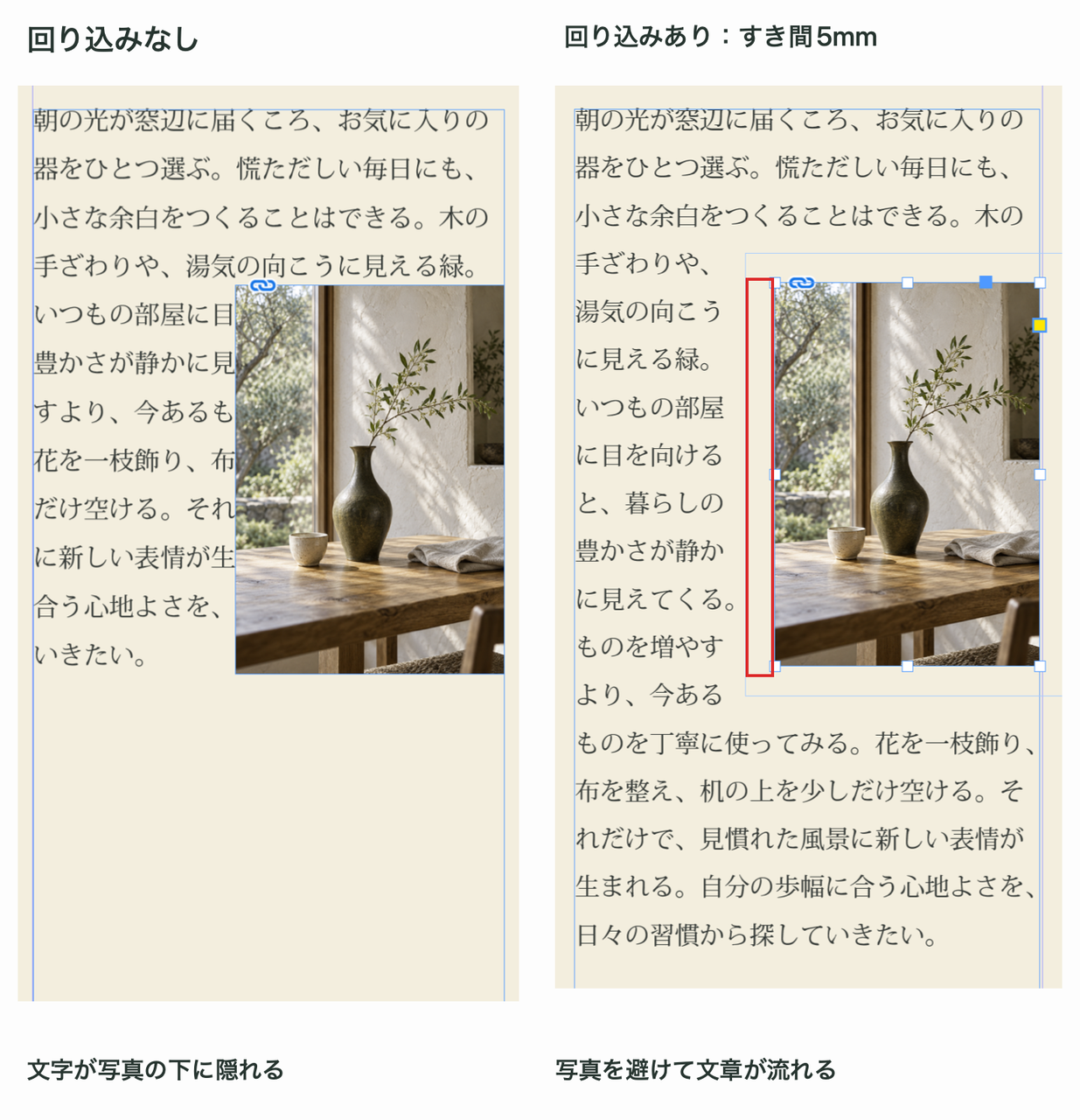 画像の周囲にテキストを回り込ませる