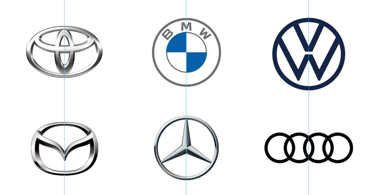 シンメトリーを採用している大企業自動車メーカーのロゴ