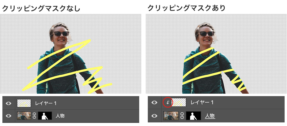 クリッピングマスクのありなし比較