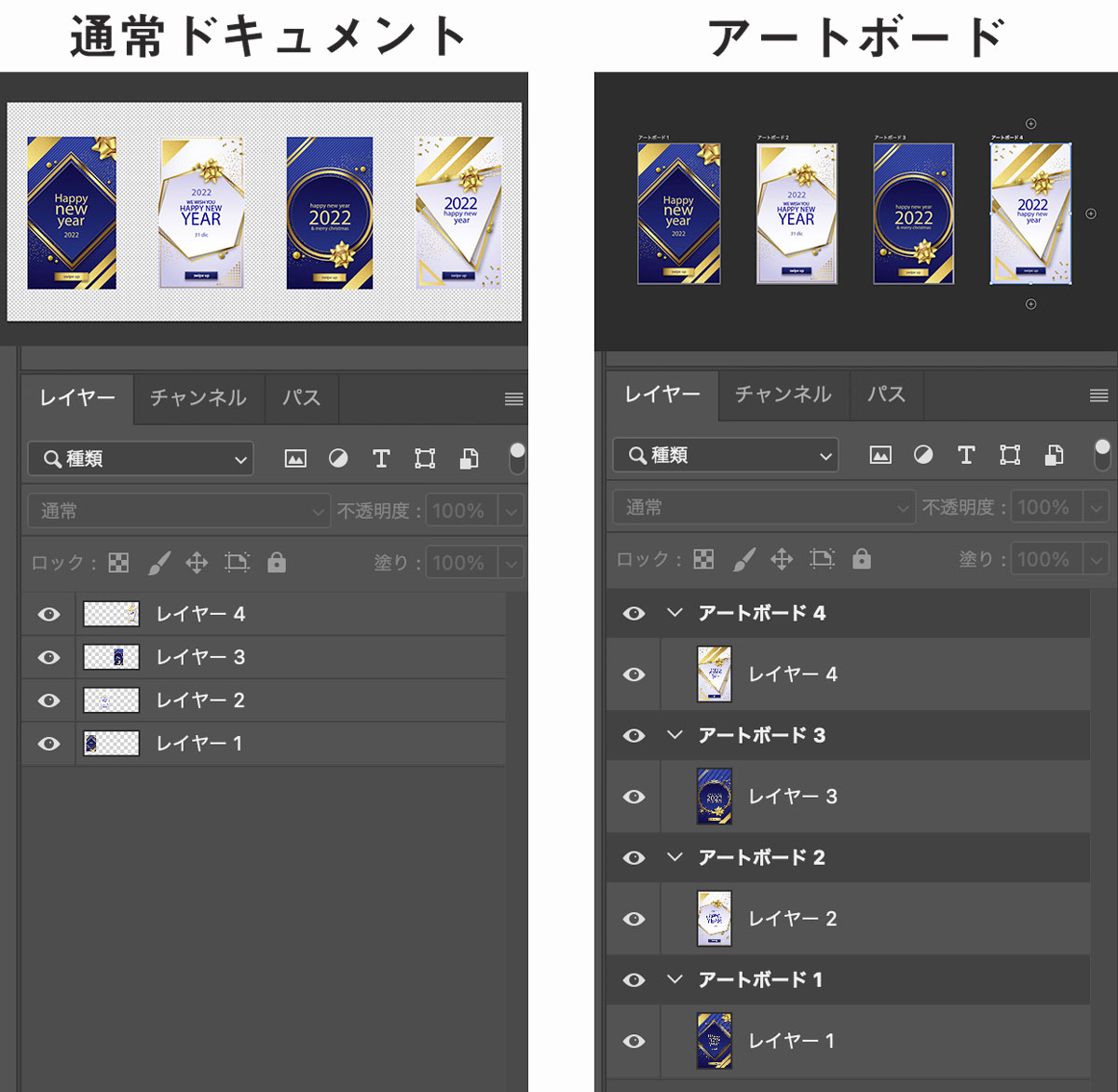 通常のカンバスとアートボードの違い