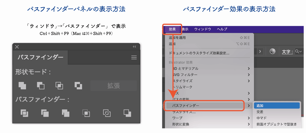 パスファインダーはどこにある？ パネルとアピアランス効果の表示方法