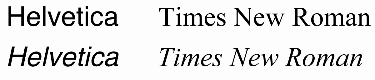 Helvetica（oblique）とTimes New Roman（italic）