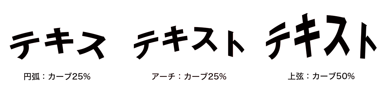 変形のワープを使ってアーチ状、円弧状などに変形させる