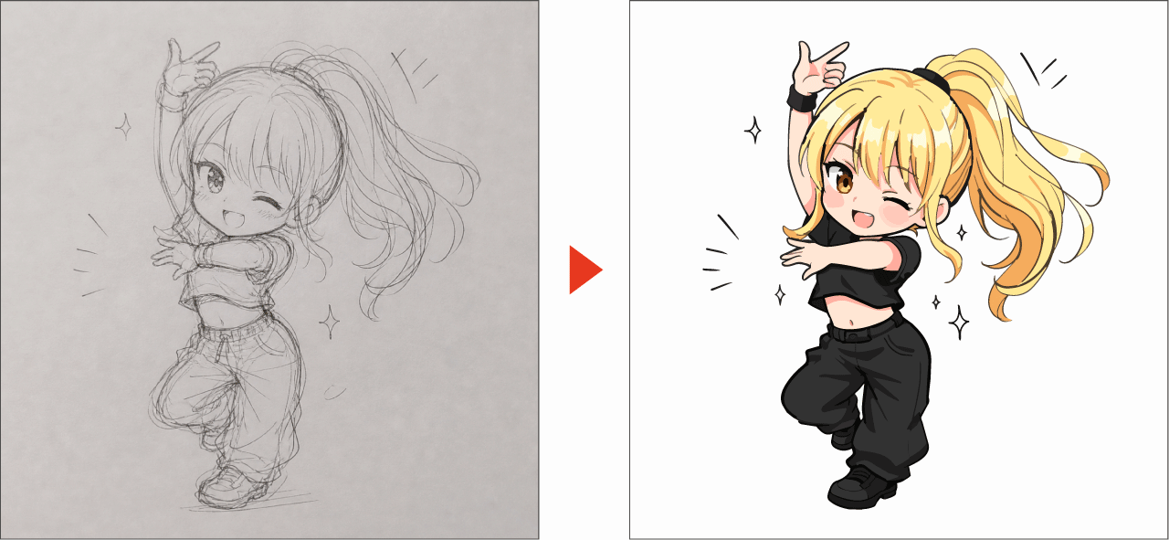 ラフイメージからAIでアウトライン化されたイラストを生成する