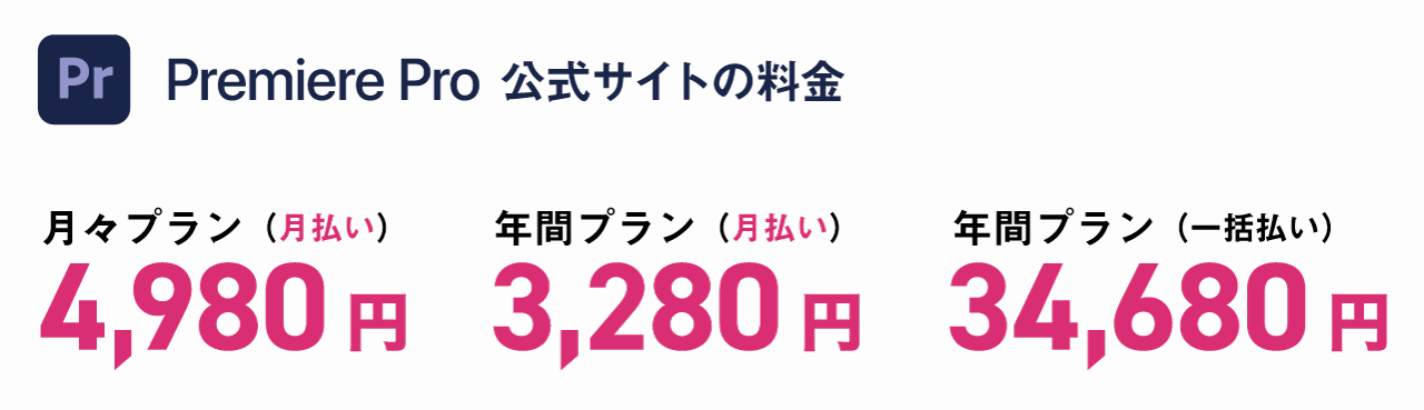 Adobe公式サイトの料金（プレミアプロ新料金）