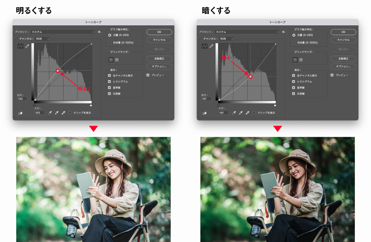トーンカーブで明るく／暗くする